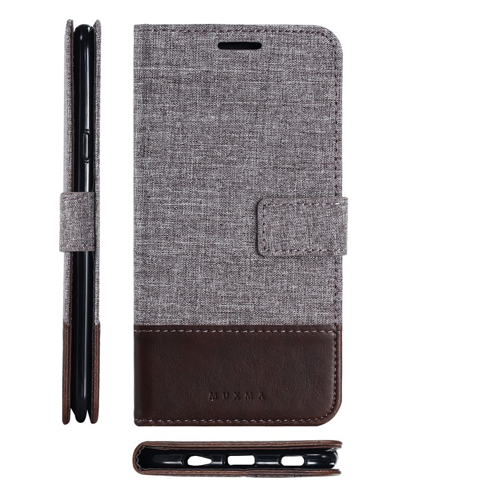 Bao da bề mặt vải denim có ngăn đựng thẻ cho Samsung C5 C7 C9 Pro