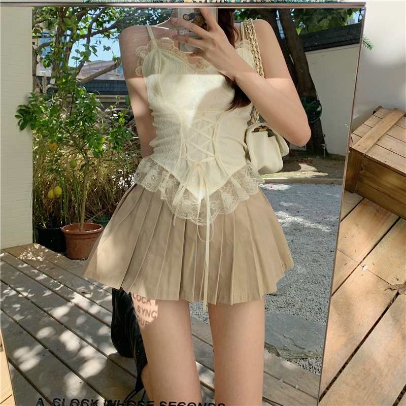 Áo Hai Dây Ngắn Phối Ren Quyến Rũ Thời Trang Mùa Hè Cho Nữ