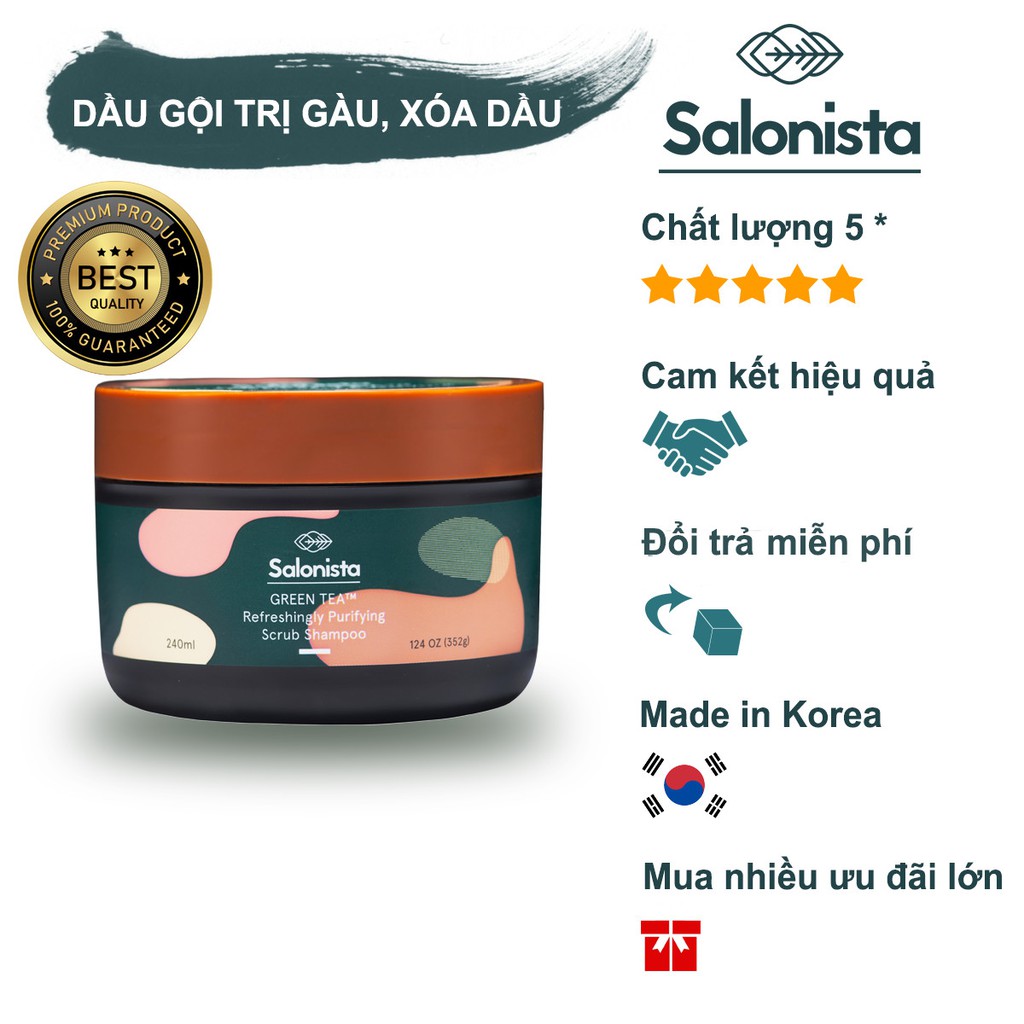 Dầu gội tẩy tế bào chết da đầu trà xanh Green Tea Salonista Hàn Quốc
