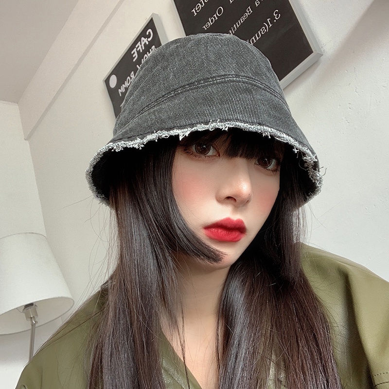 Mũ tai bèo vải denim vành tua rua giặt kỹ che mặt chống nắng thời trang mùa hè hàng mới 2021 dễ phối đồ dành cho bạn nữ