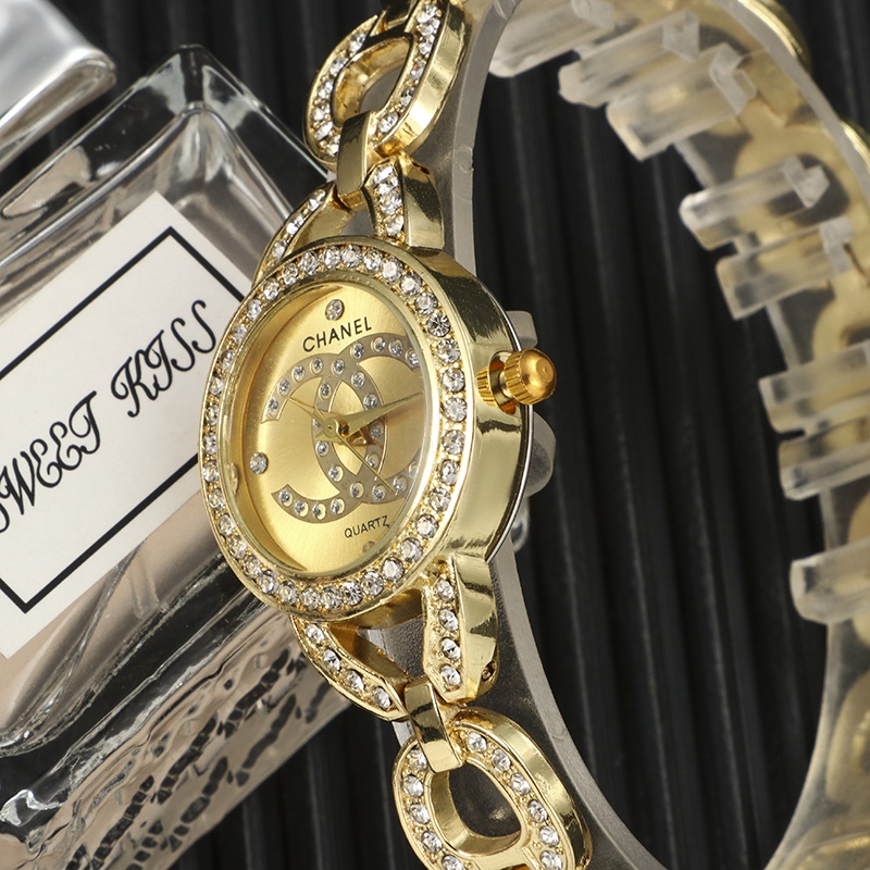 Đồng Hồ Đeo Tay Mặt Tròn Đính Đá Thời Trang Cho Nữ