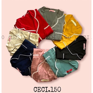 Bộ pijama lụa viền ren, Bộ ngủ Pijama dài tay