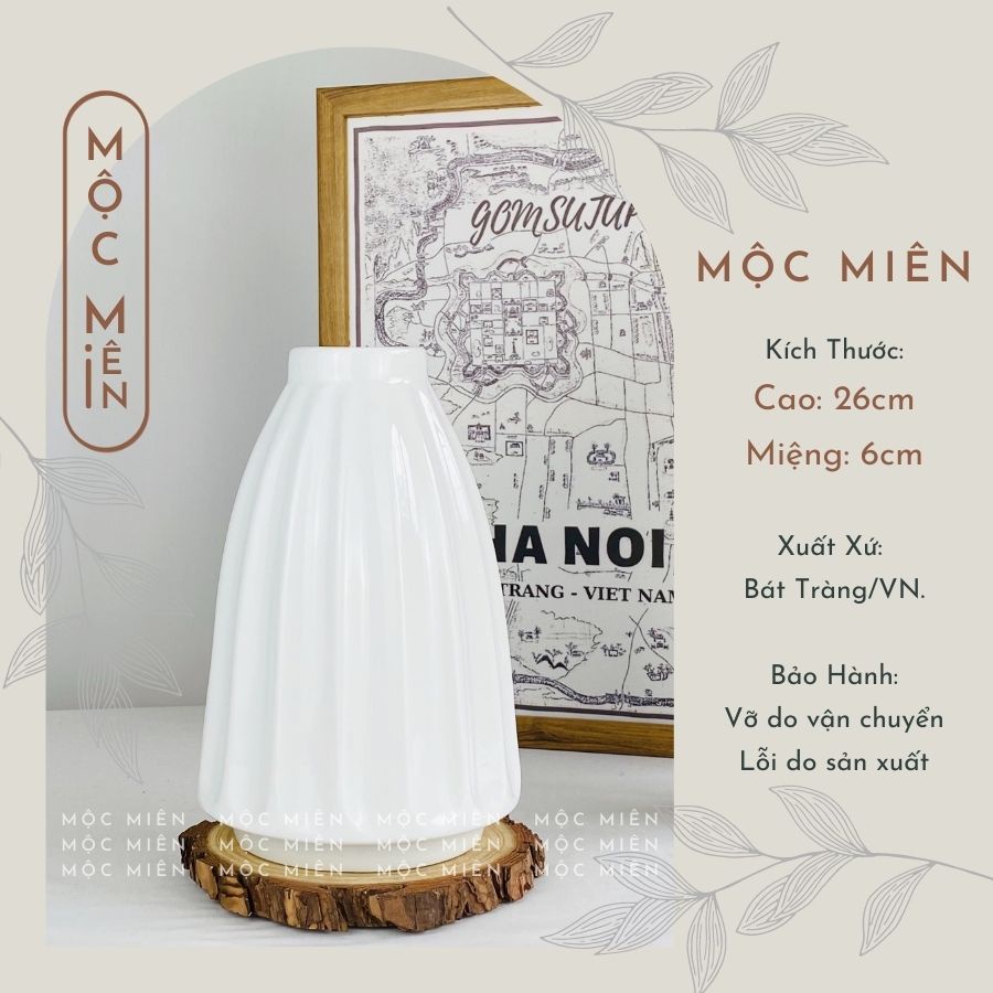 Bình hoa gốm sứ men Trắng cao cấp lọ hoa decor trang trí để bàn nhiều mẫu mã, Mộc Miên, gốm sứ bát tràng