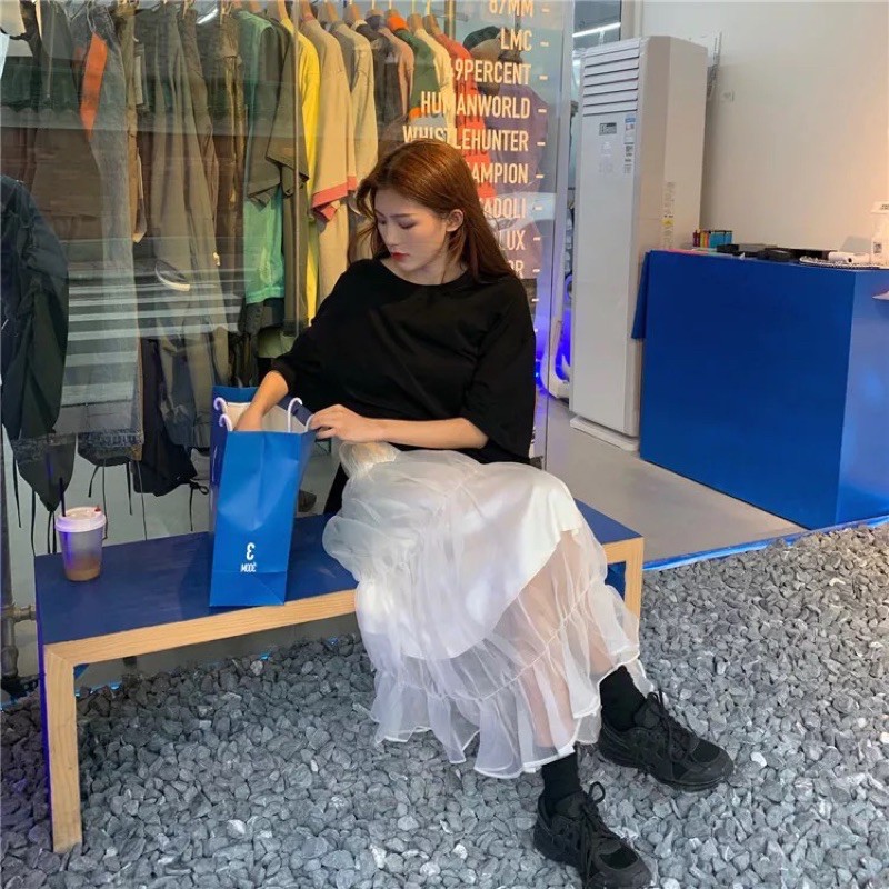 Chân váy voan kính nhún 3 tầng