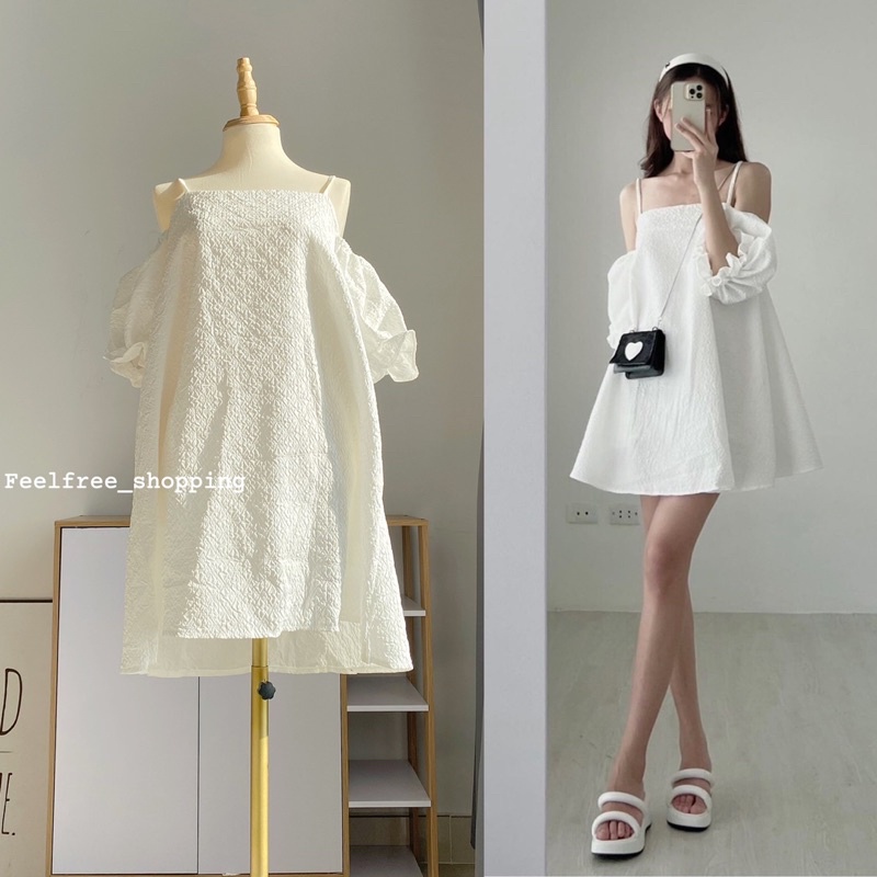 Đầm Váy Babydoll 2 Dây Hoạ Tiết In Nổi 2 Lớp Mặc Đi Chơi Đi Tiệc (Hình Thật)