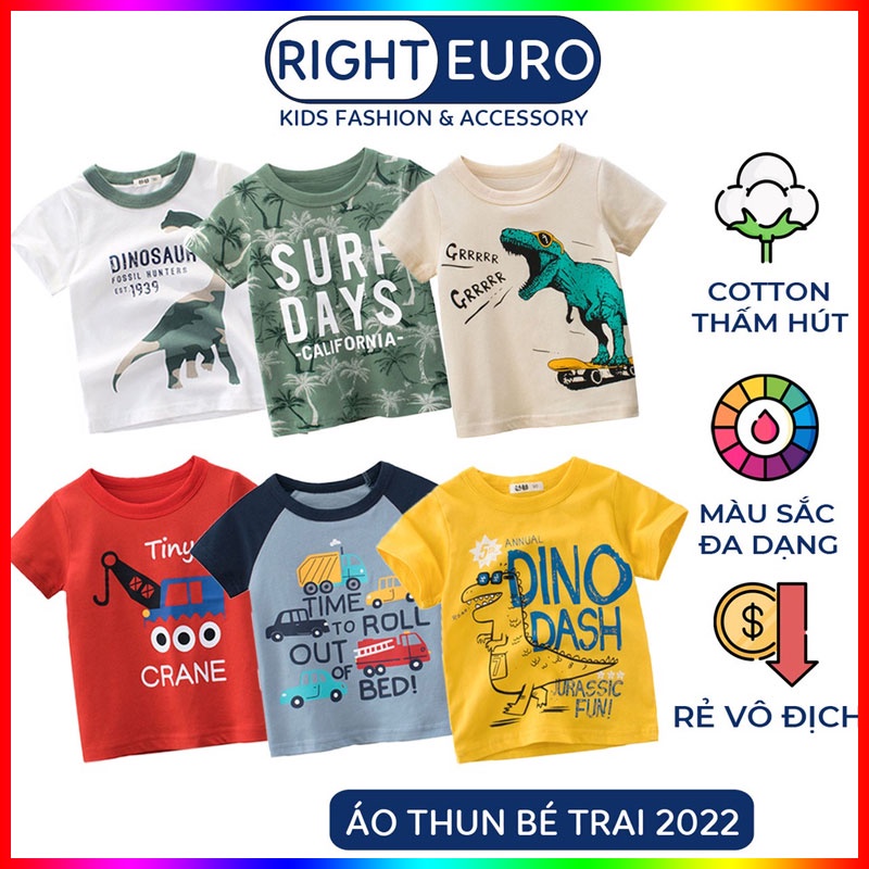 Áo Thun Cho Bé RIGHT EURO In Hình Vui Nhộn Áo Phông Bé Trai Chất Cotton Mềm Mịn Thấm Mồ Hôi Xuất Âu Mỹ 001