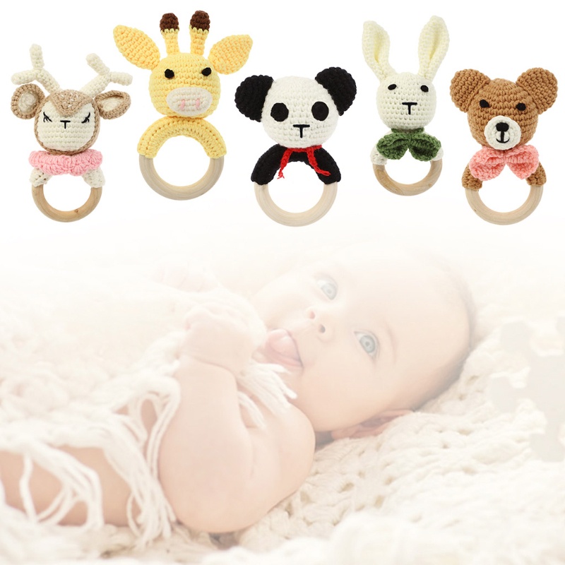 Đồ Chơi Vòng Lục Lạc Đan Móc Thủ Công Hình Động Vật Hỗ Trợ Giáo Dục Bé Mới Mọc Răng