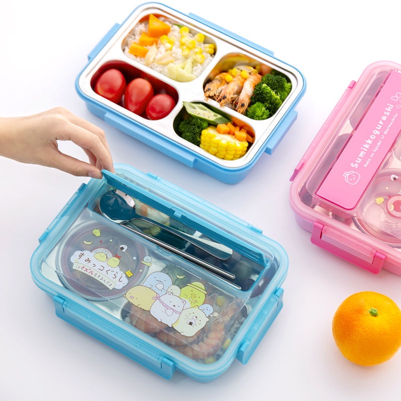 Hộp Cơm Trưa Cách Nhiệt Bằng Thép Không Gỉ 304 Chia Ngăn Họa Tiết Hoạt Hình Dễ Thương Cho Bé Gái Tiểu Học