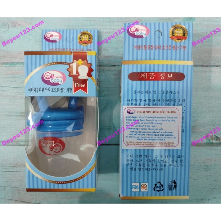 (Tặng kèm 1 ti nhai) Hộp Túi nhai silicone ăn dặm chống hóc cho bé GB Baby (Hàn Quốc) (Ko dây kẹp)