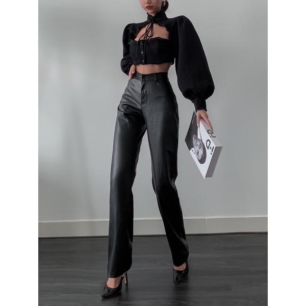Quần suông chất vải da-LEATHER PANTS