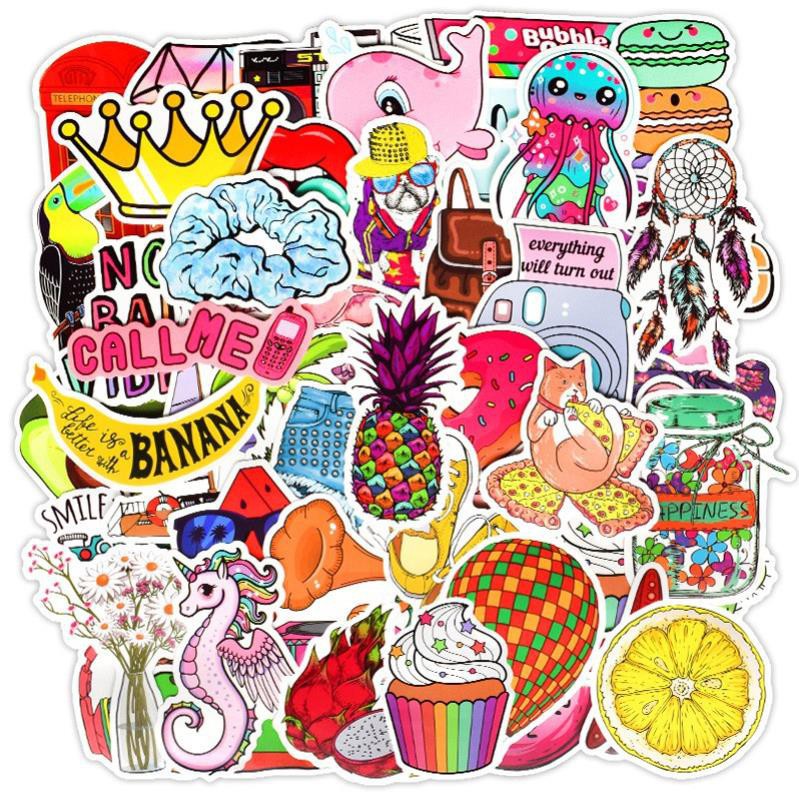 SET 50 MIẾNG STICKER VCSO HOA CÚC PEACEMINUSONE BANANA GIRL GANG CHỐNG NƯỚC DÁN NÓN BẢO HIỂM, LAPTOP, VALI, TỦ, BÀN HỌC