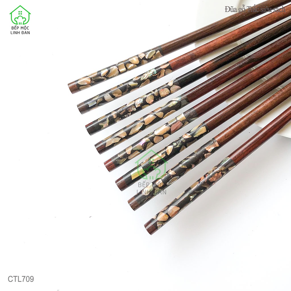 Đũa Gỗ Trắc Tự Nhiên Cẩn Bào Ngư Úc HAHANCO  Bộ 10 Đôi Tặng Hộp