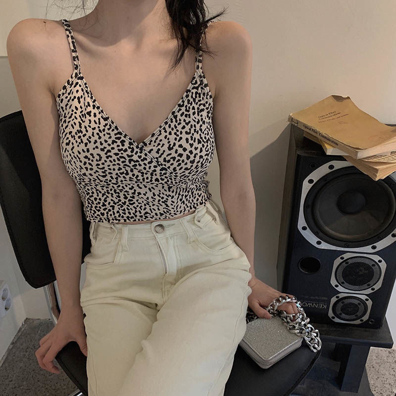 Áo Lửng Hai Dây Hở Lưng In Họa Tiết Da Báo Cá Tính