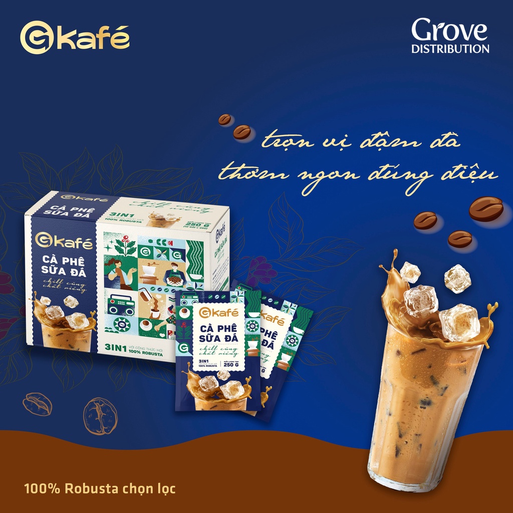 Cafe G-kafe sữa đá 3 trong 1 đậm vị, cafe việt chuẩn vị hộp 10 gói