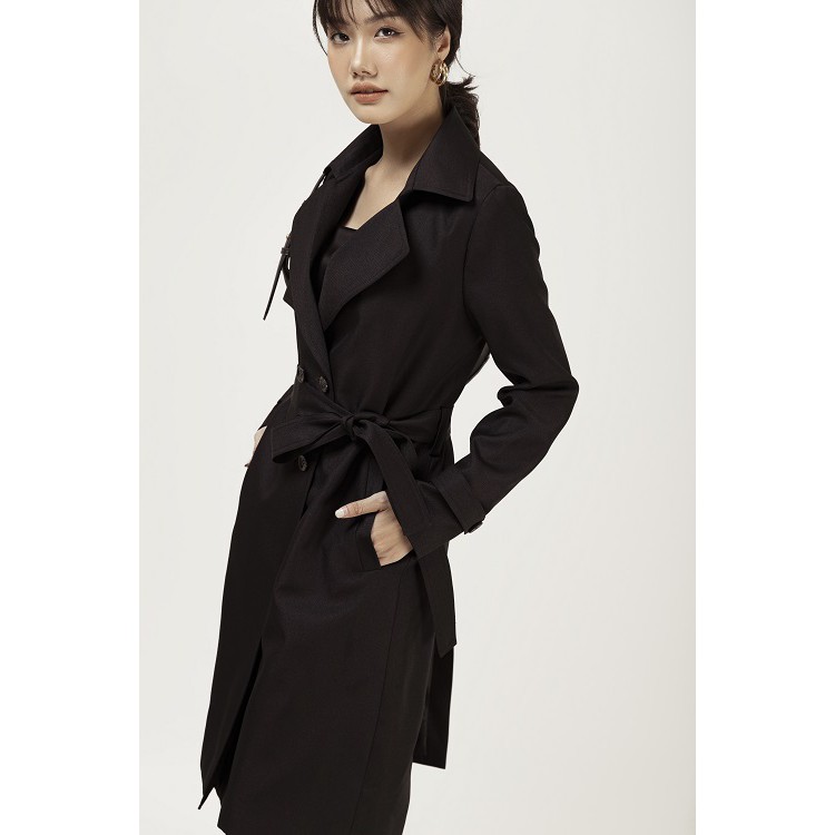 Áo khoác nữ KO-ISAN trench coat dáng dài màu đen 360350