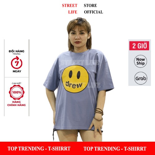 Drew House Áo Thun Nam Tay Lỡ Unisex Form Rộng Cổ Tròn Cotton Áo Phông Mặt Cười Drew Tay Ngắn Nhiều Màu Justin Bieber SL