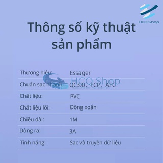 Cáp sạc nhanh Type C Essager 3A