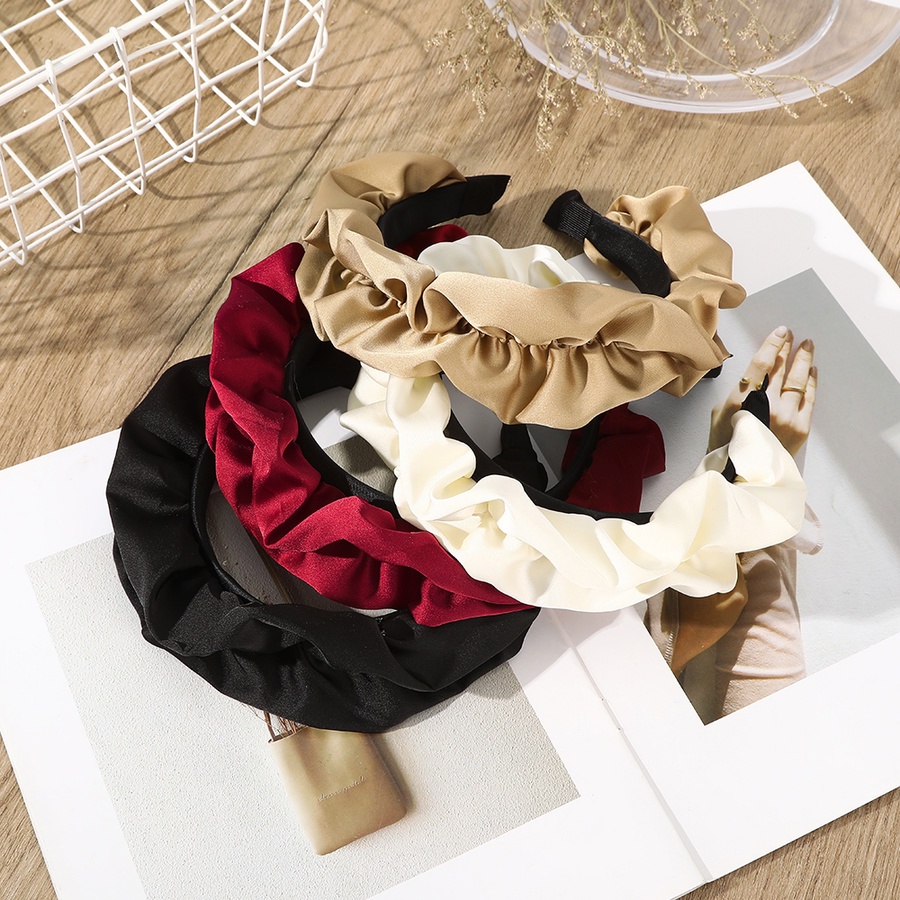 Băng Đô Cài Tóc Vải Satin Họa Tiết Hoa Xếp Ly Phong Cách Hàn Quốc Cho Nữ