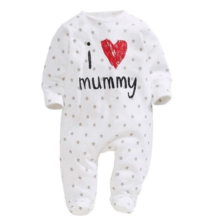Áo liền quần Họa Tiết Chữ I Love Mummy &amp; Daddy Cho Bé Trai Sơ Sinh