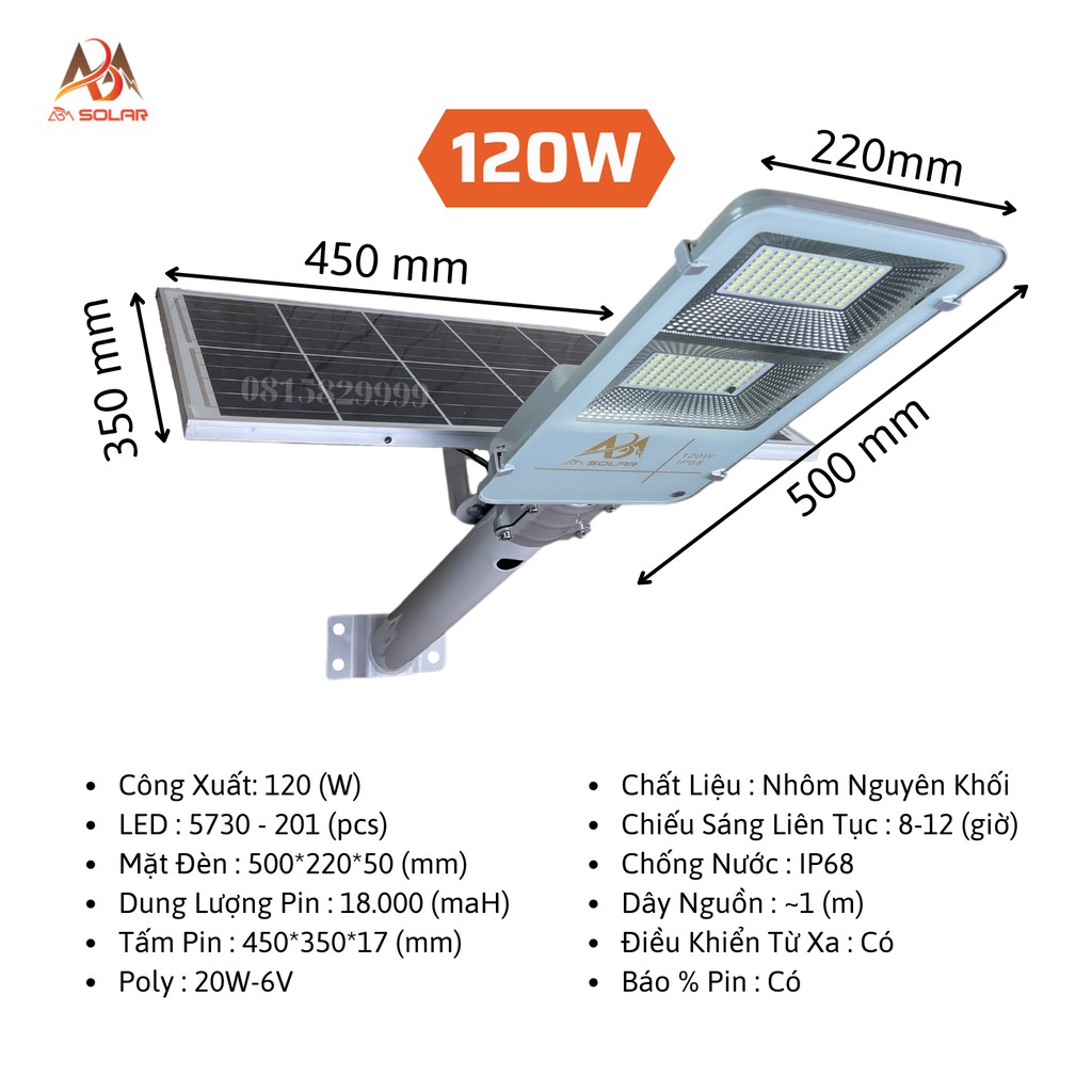 [480W] Đèn Năng Lượng Mặt Trời 360W - 100W , Đèn Đường , Sân Vườn . Tấm Pin Năng Lượng Rời  , IP68 Chống Nước  ABM Solar