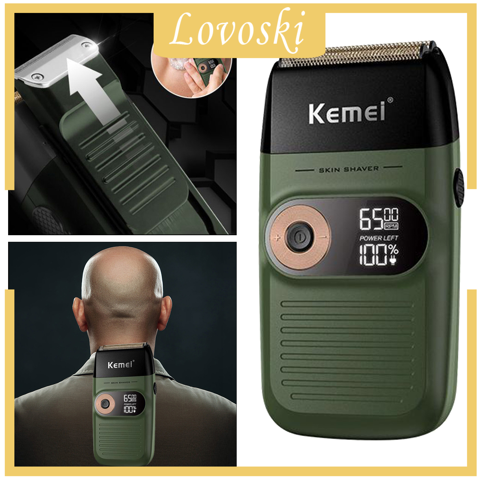 [LOVOSKI]Washable KM-2026 Electric Shaver USB Rechargeable Razor Beard Trimmer Rock Black