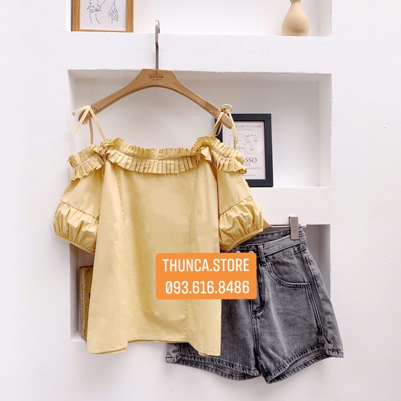 Áo trễ vai nhún tiểu thư sang chảnh