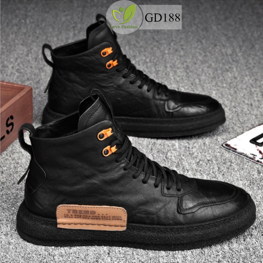 Giày da nam cao cổ màu đen buộc dây cao cấp nhập khẩu GD188