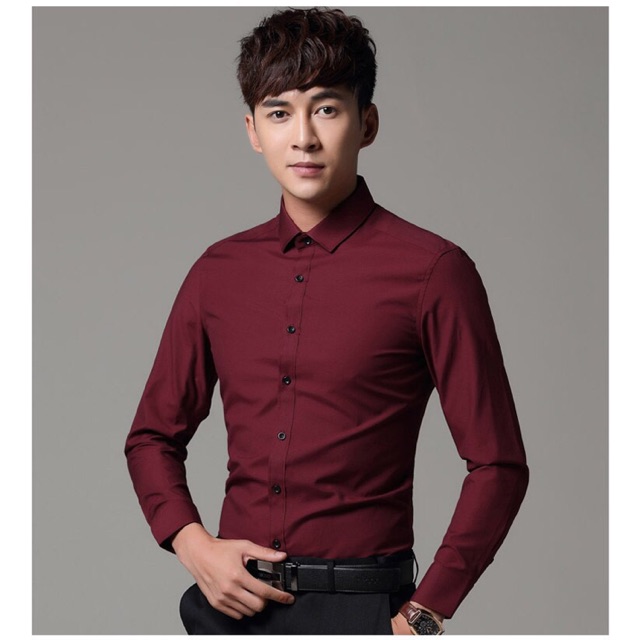 Áo sơmi đỏ nam. dài tay đỏ đô.không nhăn, dáng ôm body Hàn Quốc | BigBuy360 - bigbuy360.vn