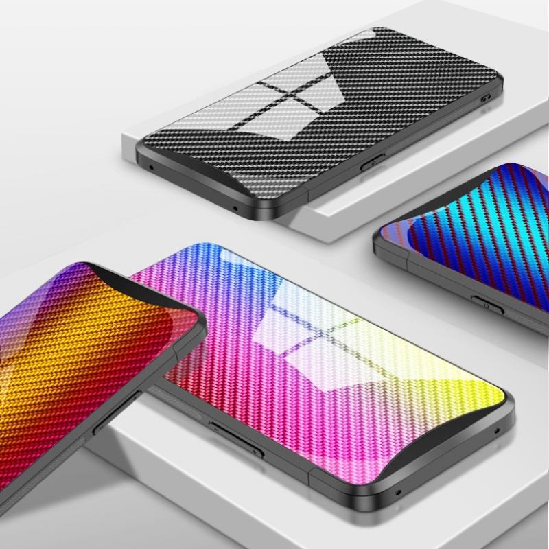 Ốp điện thoại kính cường lực phủ sợi carbon cho OPPO Find X Reno 10x zoom F7 F9 A7x K1 R15x F5 A77 A83 R17 Pro