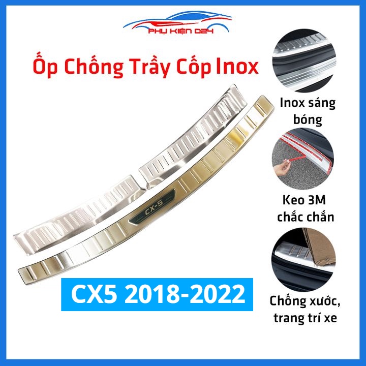 Ốp chống trầy cốp CX5, CX-5 2018-2019-2020-2021-2022 inox sáng bóng bảo vệ xe chống va đập