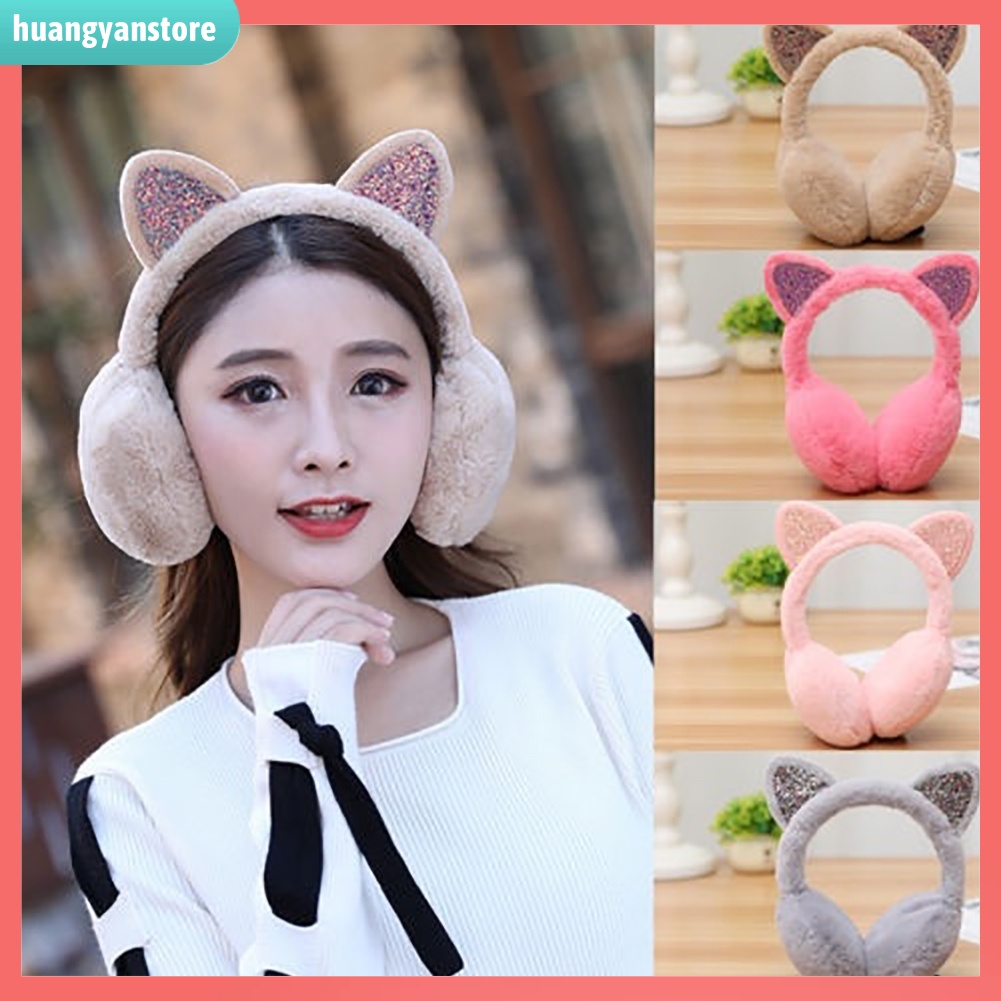 HY| Bịt tai hình tai mèo bằng lông giữ ấm mùa đông cho nữ