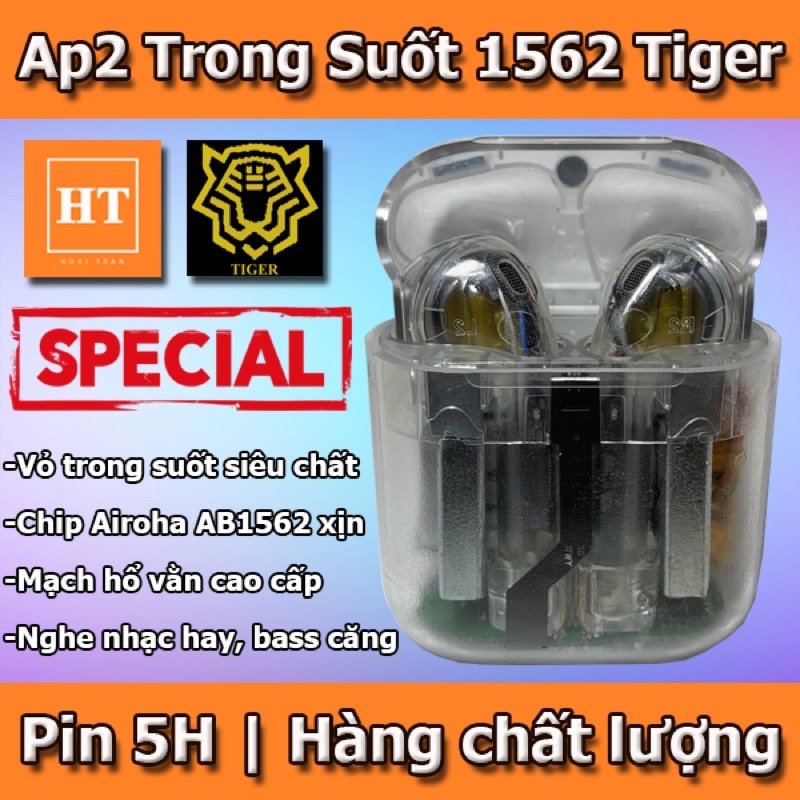 [Có Bảo Hành] Tai Nghe Air2 Phiên Bản Trong Suốt Cực Chất, Chip Airoha AB1562M/F, Mạch Hổ Vằn Cao Cấp, Nghe Nhạc Hay