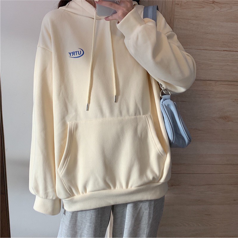 ❤❤Áo kiểu Hàn Quốc thiết kế dễ thương cho bé gái♡Áo khoác hoodie dáng rộng phối nhung dày thời trang mùa đông ấm áp