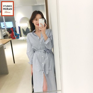 (HÀNG ORDER) Váy sơ mi Moran kẻ sọc thắt eo