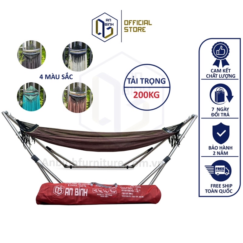 Bộ võng xếp Inox An Bình tải trọng 200kg, võng lưới polyester cao cấp không giãn , bảo hành 2 năm