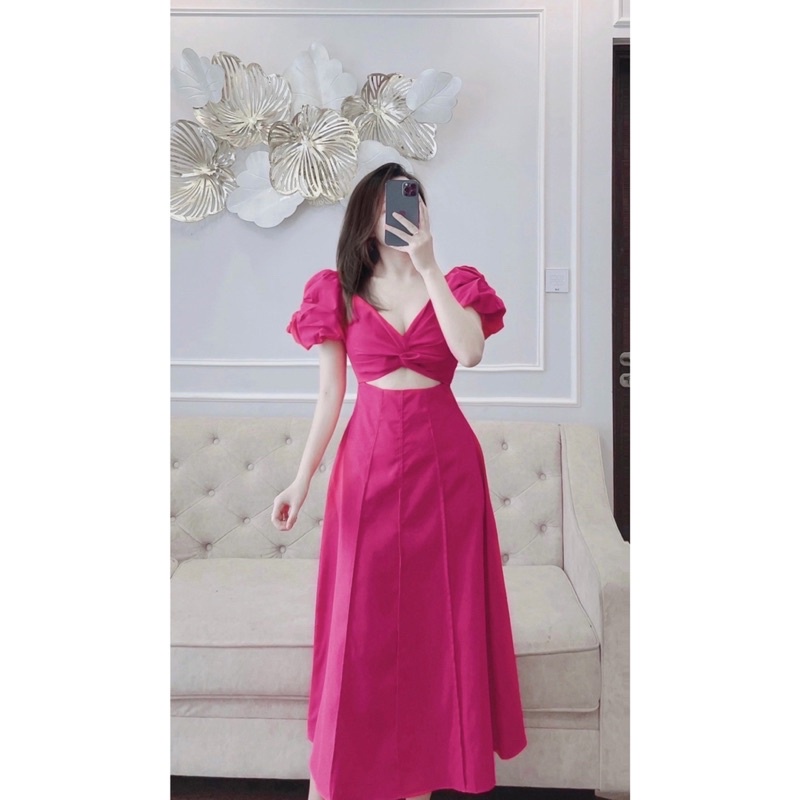 Váy xoắn ngực li dọc tay bồng hot hit