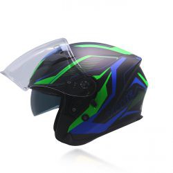 [BÁN SỈ] Mũ bảo hiểm 3/4 YOHE 878 - 2 kính Black/Green Blue, mũ phượt. nón bảo hiểm. nón motor. nón 3/4. nón 2 kính.