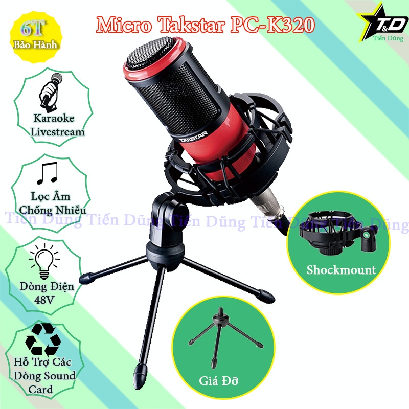 Combo Mic thu âm Takstar PC K320 Sound card K10 2020 đã bao gồm dây livestream chân nguồn 48v 2 dây canon