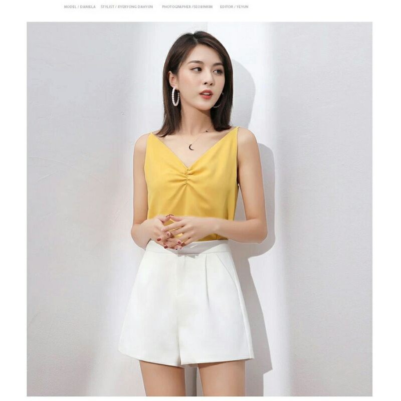 Quần shot nữ cạp lưng cao mặc ở nhà chất vải mưa trơn ống rộng kiểu dáng - Quần đùi nữ mặc nhà xuất hàn mặc mùa hè