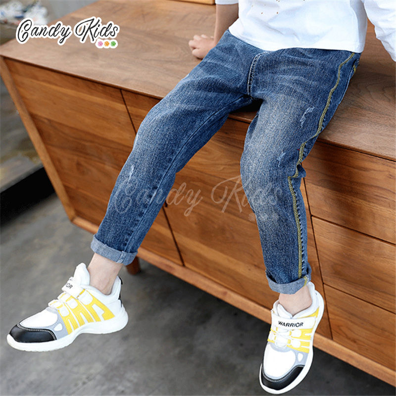 Quần Jeans Dài Lưng Thun Thời Trang Cho Bé Trai 4-14 Tuổi