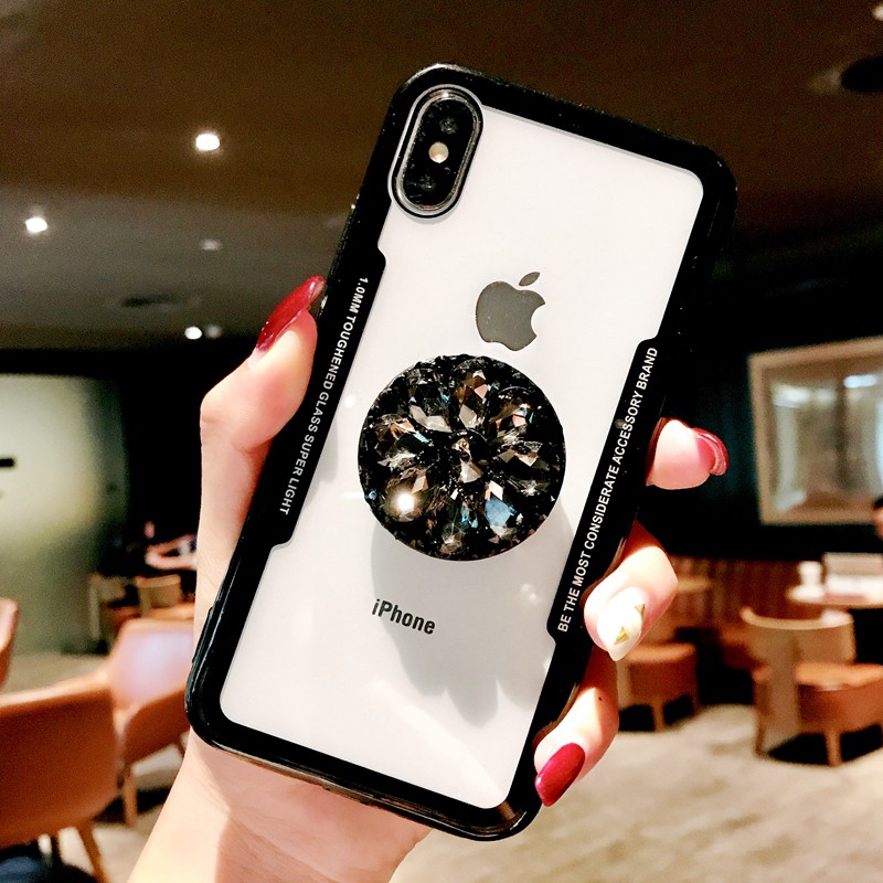 Ốp lưng có giá đỡ đính kim cương giả độc đáo cho iPhone 8 7 6 6S Plus X XR Max 11 Pro Max SE 2020