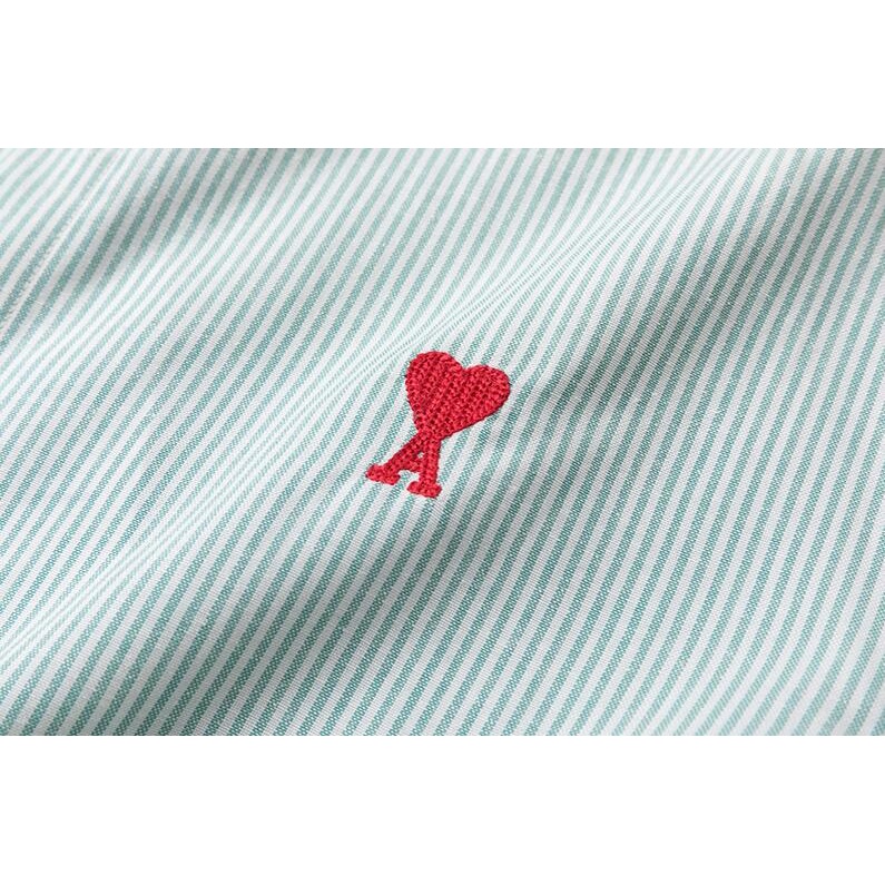 Áo sơ mi tay dài kẻ sọc thêu hình trái tim thời trang cho cặp đôi