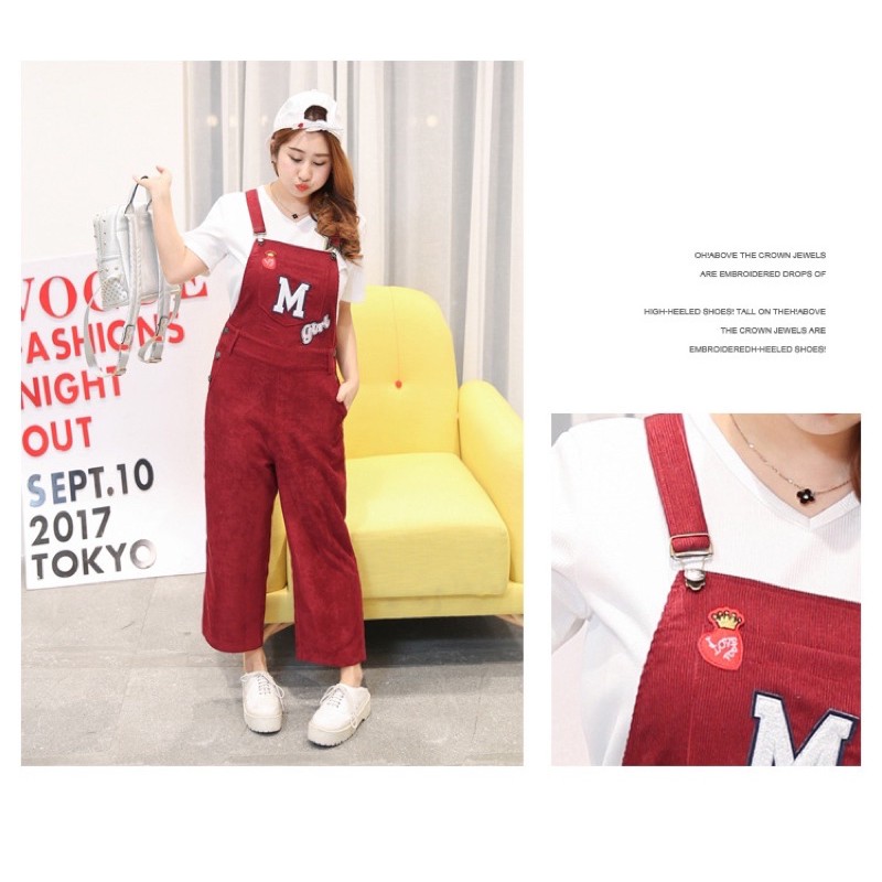 quần yếm lỡ nhung gân màu đỏ ống suông size ngoại cỡ 65-90kg | BigBuy360 - bigbuy360.vn