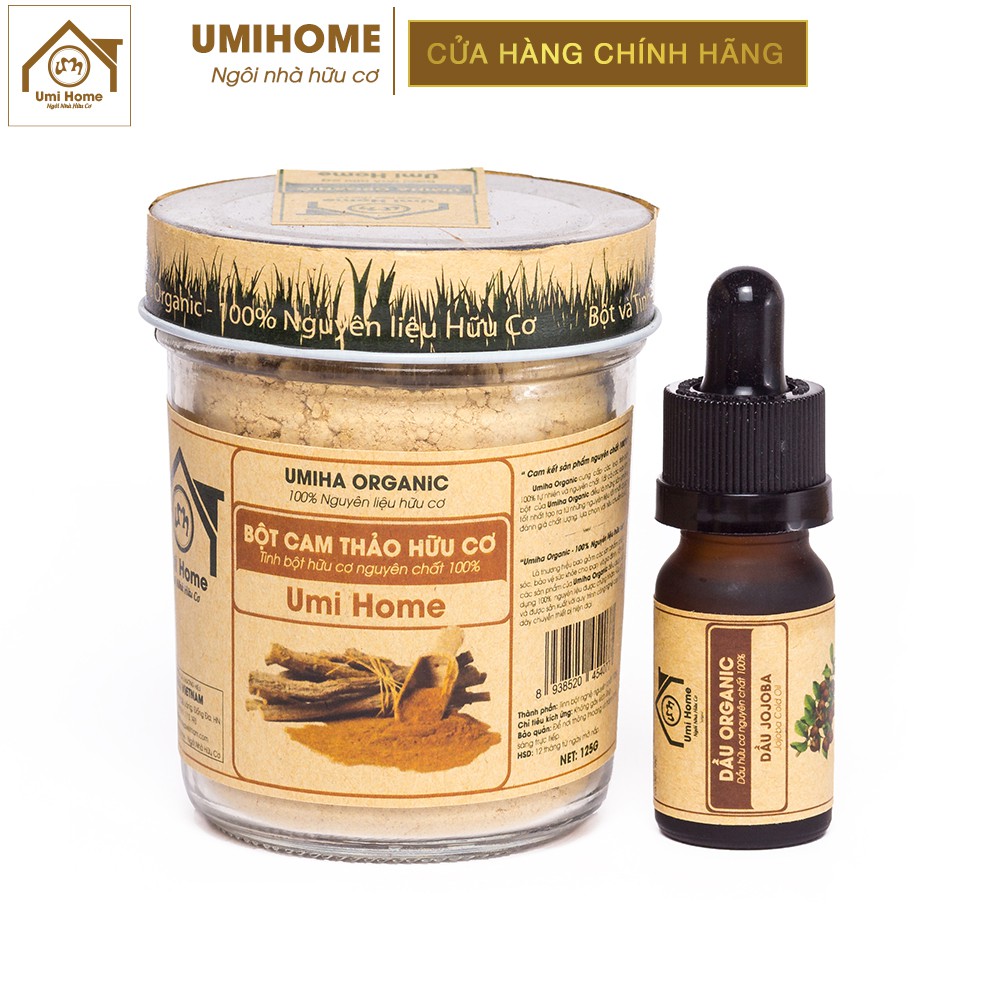 Combo Chăm Sóc, Dưỡng Mịn Da Chuyên Sâu UMIHOME hữu cơ gồm Dầu Jojoba 10ml và Bột Cam Thảo 125g