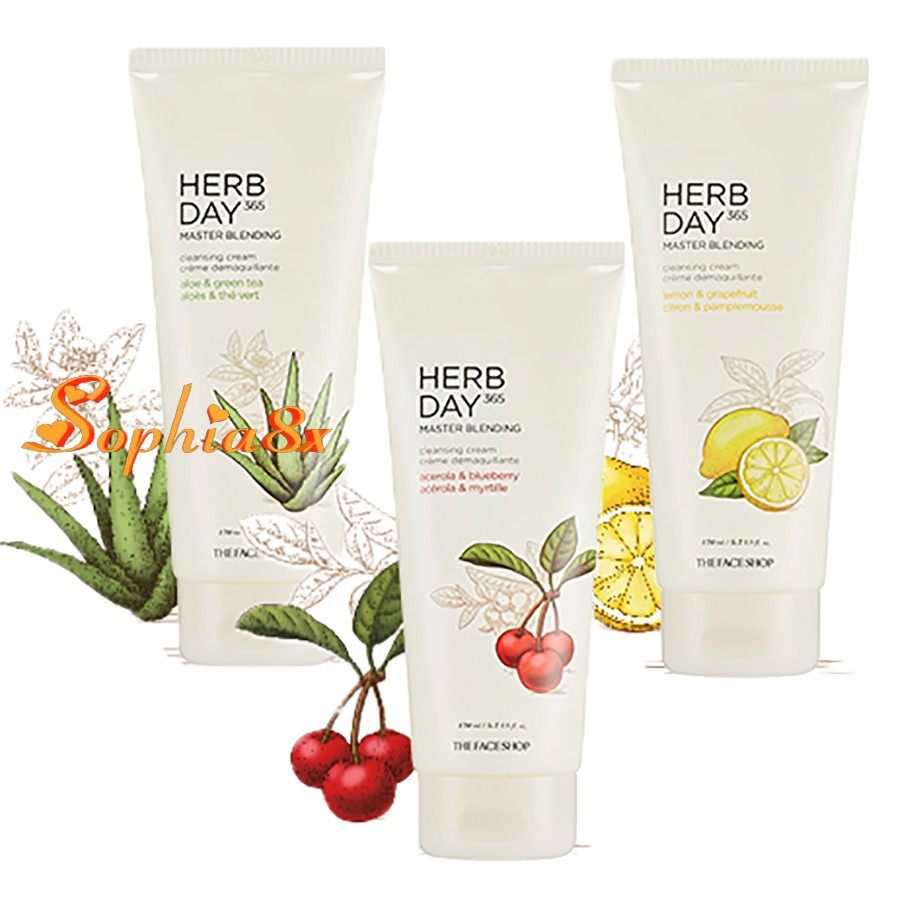 Kem tẩy trang The Face Shop Herb Day 365 Master Blending Cleansing Cream TFS ngăn mụn trứng cá 170ml