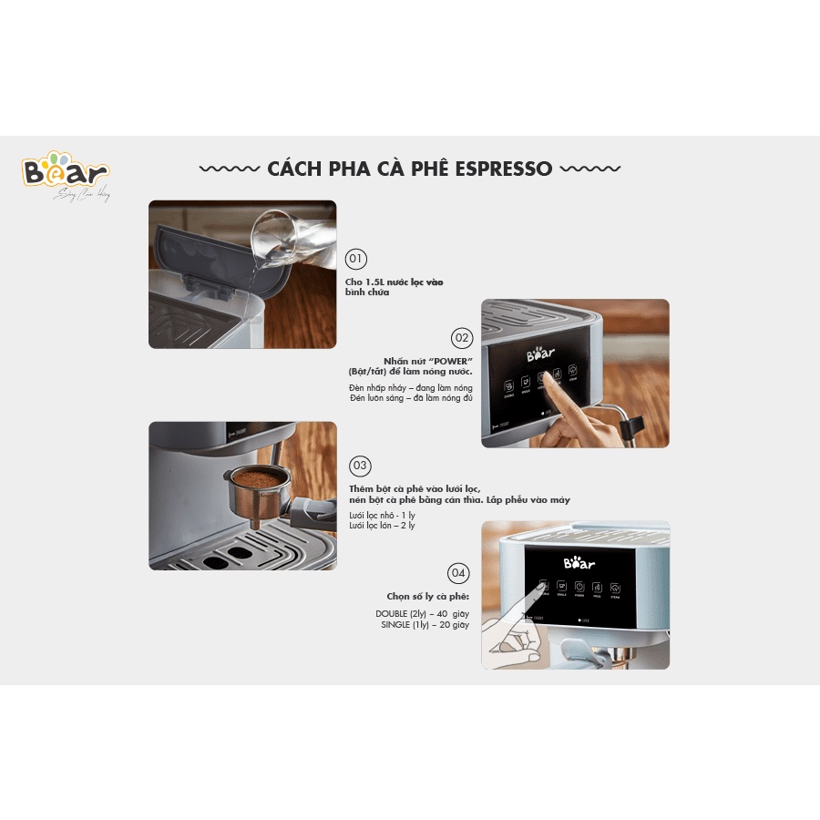 Máy pha cafe Bear cao cấp Espresso đậm vị Italy hàng chính hãng bảo hành 12 tháng KFJ-A15L1 (CF-B15V1)