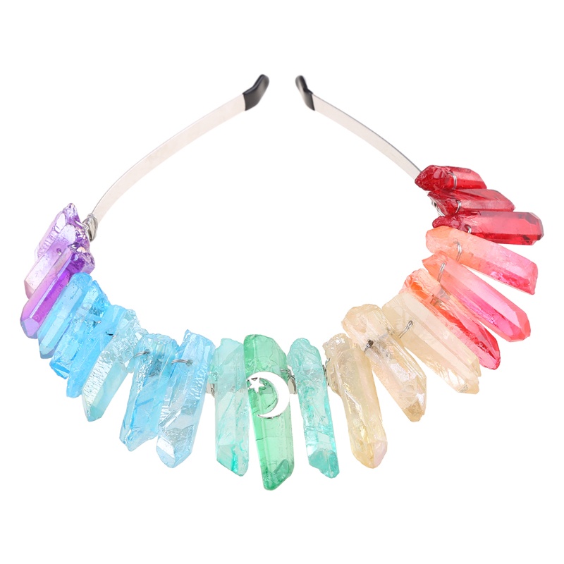 Flgo Băng Đô Cài Tóc Hình Vương Miện Đính Đá Thạch Anh Màu Cầu Vồng Thủ Công Phong Cách Bohemian Dân Tộc