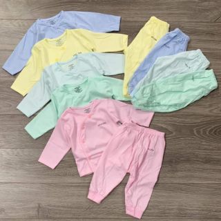 [Chọn màu] Bộ sơ sinh cotton UNCHI Xuân hè dài tay quần đáp đũng cho bé 3-9kg
