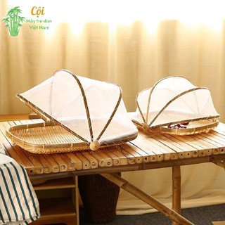 Lồng bàn có màn che sản phẩm mây tre đan thay thế đựng đồ ăn hoa quả cho gia đình siêu an toàn siêu đẹp