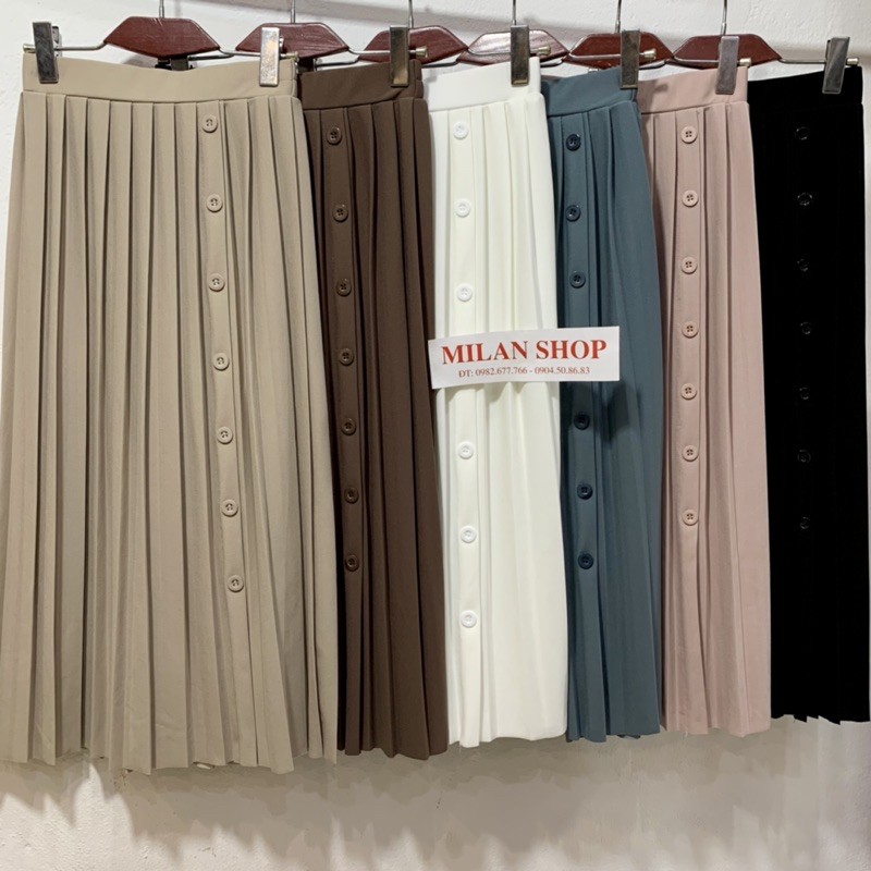 Chân váy xếp ly midi đính khuy lệch thời trang | BigBuy360 - bigbuy360.vn